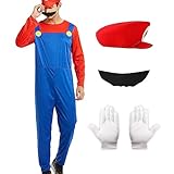 Metaparty Super Klempner Kostüm Set Super Brüder Cosplay Outfit mit Hut, Bart und Handschuhe Mario...