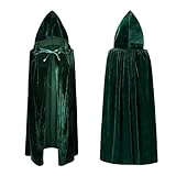 Esoes Samt Umhang mit Kapuze Halloween Kostüm, Cape Wizard Cosplay Outfit Mantel Satin, Karneval...