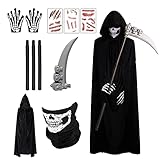 BARVERE Teufel Kostüm Karneval, Sensenmann Kostüm Damen & Herren, Totenkopf Maske Set mit...