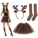 TUONYIS 3 Stück Reh Kostüm Damen Rentier Kostüm Mädchen mit Geweih Haarreif und Reh Damen...