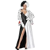 FYMNSI Damen Cruella de Vil Cosplay Böse Madame Kostüm Outfits Dalmatiner Schwarz Weiß...