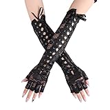 Prosy Schwarz Schnürung Fingerlose Handschuhe Lange Ellbogen Handschuhe für Kostüm Party...