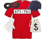 Alsino Panzerknacker T-Shirt inkl. Zubehör Geldbeutel Banditen Maske Räuber Gruppenkostüm für...