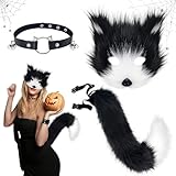 beifon Katze Fuchs Cosplay, Kunstpelz Fuchs Maske, Schwanz & Leder Halskette Set, Fuchs Kostüm...