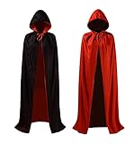 MAKFORT Umhang Schwarz Rot Doppelseitig Mit Kapuze Umhang Erwachsener Für Cosplay Halloween Kostüm