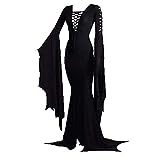 Damen Gothic Vintage Kleid sexy Hexenkostüm Morticia Addams Bodenkleid für Halloween...