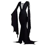 Damen Gothic Vintage Kleid sexy Hexenkostüm Morticia Addams Bodenkleid für Halloween...
