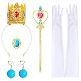 Prinzessin Kostüm Zubehör, 5 Stück Prinzessin Zubehör Set mit Prinzessinen Krone, Weiße Satin...