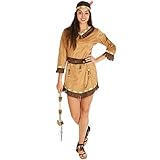 dressforfun Frauenkostüm Indianerin Apachin | Kleid + Gürtel & Haarband mit Federn | Indianer...