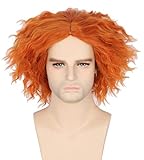Topcosplay Hutmacher Perücke, Verrückter Hutmacher Perücke Kurz Lockige Perücke Orange für...