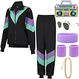 ATOWORLD 90er 80er Jahre Outfit Herren Trainingsanzug Jacke Hose Anzug 80er Accessoire 80er Jahre...