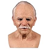 QoFina Halloween Latex Vollmaske, Alte Mann Maske Realistische Menschliche Faltenkopfmaske,Alter...