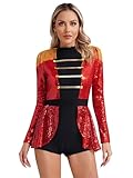 Jowowha Damen Zirkus Kostüm Zirkusdirektor Langarm Body Overall mit Quasten Halloween Weihnachten...
