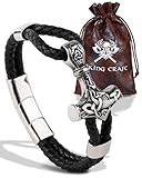 VIKING CRAFT Wikinger Lederarmband Thor - Wikinger Armband Herren aus Leder u. Edelstahl - Wikinger...