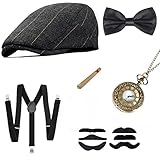 Cucudy 1920s Kostüm Herren 20er Jahre Accessoires Inklusive mafia Gangster Hut Verstellbar...