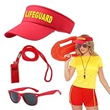 EUPSIIU 3 Stück Lifeguard Set Fasching Kostüm Karneval Verkleidung Rettungschwimmer, Rot Lifeguard...