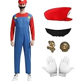 Antsparty Super Klempner Kostüm für Erwachsene, Bros Cosplay Kostüm mit Hut Bart Handschuhe,...