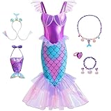 JONRRYIN Meerjungfrau Kostüm Mädchen, Meerjungfrau Prinzessin Kleid Mädchen mit Halskette Armband...