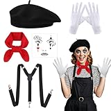 Xerteam Mottoparty Pantomime Kostüm Damen Herren, Französin Kostüm Zubehör mit Karnevalshüte,...
