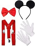 Erwachsene Herren Micky Maus Kostüm Zubehör Set mit Mausohren Stirnband + Nase + rote Fliege +...