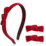 MBAIYO 3 Stück Roter Samt Haarreif und Schleifen Set, Elegante Schleife Haarspange Bogen...