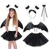 Halcyerdu Fledermaus Kostüm Mädchen, Fledermaus Kostüm Set mit Haareif, Tutu Rock, Flügel und...
