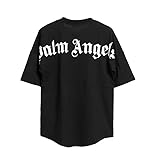 QUANLI Marken Angel&Palm T-Shirt Casual Kurzarm Herre Damen Weiß Schwarz Rundhals Bluse Hemd aus...