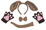 Petitebelle Hund Stirnband Bowtie Schwanz Handschuhe Kinder 4pc Kostüm Einheitsgröße Brauner Hund