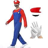 Mario Kostüm Brothers Cosplay Kostüm,5 Pcs Mario und Luigi Bodysuit Kostüm Damen mit Hut...