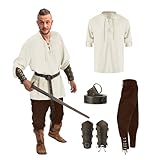 WAZHAKU Wikinger Kostüm Mittelalter Kleidung Herren Set Herren Renaissance Kostüm Set mit...
