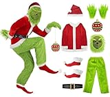 Grünes Monster Grinch Kostüm Erwachsene Herren Damen Santa Claus Anzug Outfit Weihnachtskostüm...