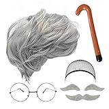 MIVAIUN 8-teiliges Opa-Kostüm-Set – graue Perücke, Schnurrbart und Augenbrauen, Perückenkappe,...
