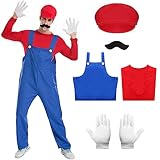 Blisscok Mario Kostüm Luigi Kostüm Set,5 Pcs Mario und Luigi Kostüm Erwachsene Herren mit Hose...