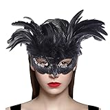Cranight Venezianische Maske Damen Herren, Maskenball Masquerade Mask, Schwarze Federmaske...