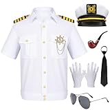 Winric Halloween matrosen kostüm Marine T-Shirt Kapitän Kostüm Kapitän Matrose Kostüm mit...