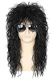 Topcosplay Herren 80er Jahre Vokuhila Perücke Rocker Punk Popstar Perücke Schwarz Lange Lockig...