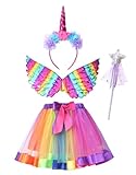 Clundoo Mädchen Einhorn Prinzessin Kleid, Tutu Rock Mädchen mit Einhorn Stirnband Flügel...