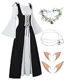 Gothic Kleidung Damen Mittelalter Renaissance Kleid Trompetenärmel Vintage Kleider Karneval Kostüm...