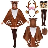 Reh Kostüm Damen mit Geweih Haarreif Tattoo Socken Rentier Kostüm Erwachsene Damen Bambi...