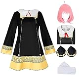 Antsparty Anya Cosplay Kostüm Anya Forger Outfits mit Perücke Kopfbedeckung Socken, Halloween...