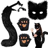 AUNGCSHE 3 Stück Pelzige Fuchs Maske, Therian Tail, Handschuhe, Karneval Mask Ostern Halloween...