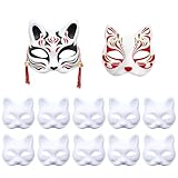 Xiujuers 10 Stück Therian Mask, Katzenmasken zum Bemalen, Handgemalte Cat Maske, Fuchs Maske, Diy...