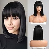 HAIRCUBE Kurze Charmante Bob mit Bangs Perücken für Frau Natur Hitzebeständige Synthetische Faser...