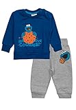 Sesamstraße Baby Set - Krümelmonster Unisex Oberteil Pullover mit Hose 2-Teiler Grau/Blau (86-92)