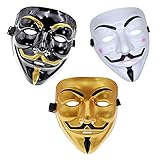 Anonymous Masken-set 3tlg In Gold, Schwarz & Weiß | Halloween Maske | Haus Des Geldes Maske | Maske...