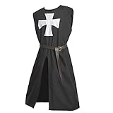 BLESSUME Mittelalter Ritter Tunika Kostüm Kreuzritter Tempelritter Fasching LARP Cospaly (Schwarz...
