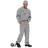 Widmann - Kostüm Häftling, Oberteil mit Hose und Kopfbedeckung, Gefangener, Sträfling, Karneval,...