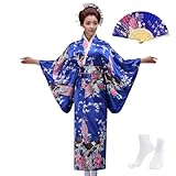 KRUIHAN Damen Japanischer Kimono Yukata Morgenmantel Satin Morgenmantel im Japanischen Stil Kleider...