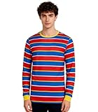 80 90er Jahre Erwachsene Herren Hals Pullover Shirt Kostüm Cosplay Streifen Langarmshirt, Rotblau,...