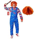 Morph Kostüm Herren, Killer Puppe, Mörder Puppe, Perfekt für Halloween und Karneval, L